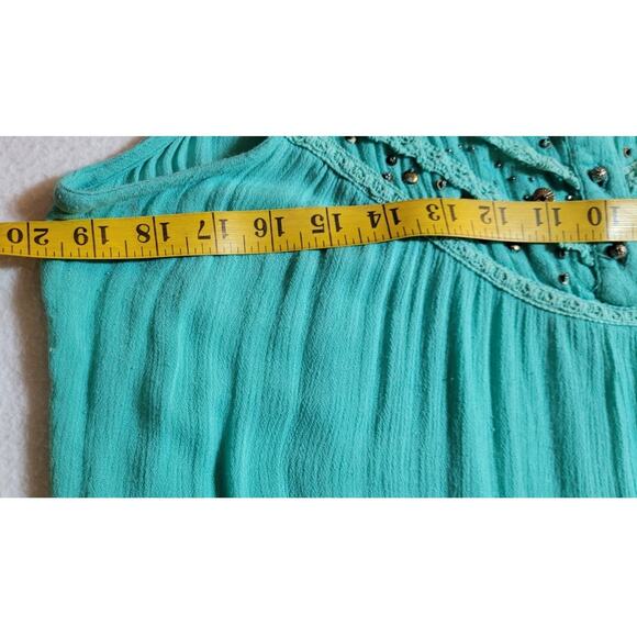Vintage Turquoise Gauze Tunic Top L Detail Cottagecore Boho Fairy Hippie Y2K - Picture 3 of 10